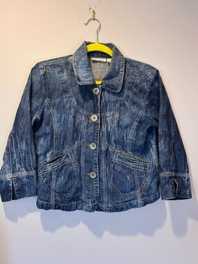 DKNY Jeans Jacket Womens Medium Blue Denim Button Front Pockets Y2K Cotton 90s